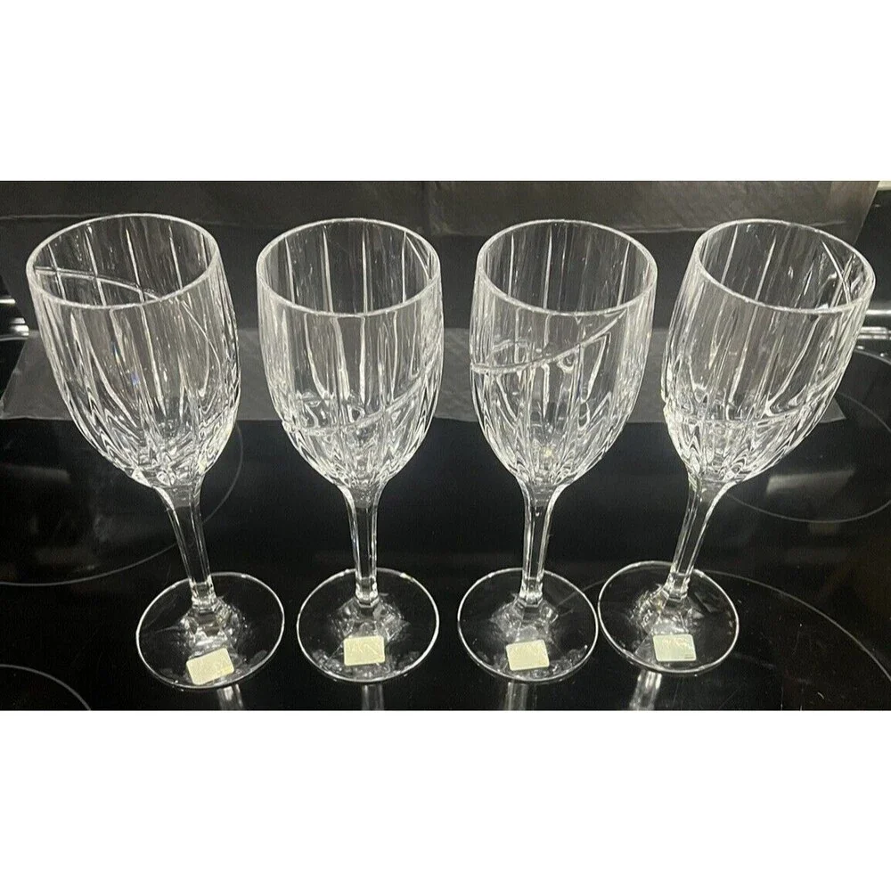 4 Vintage Mikasa Wine Goblets Uptown Crystal Glasses Vertical Cut Swirl Clear 9
